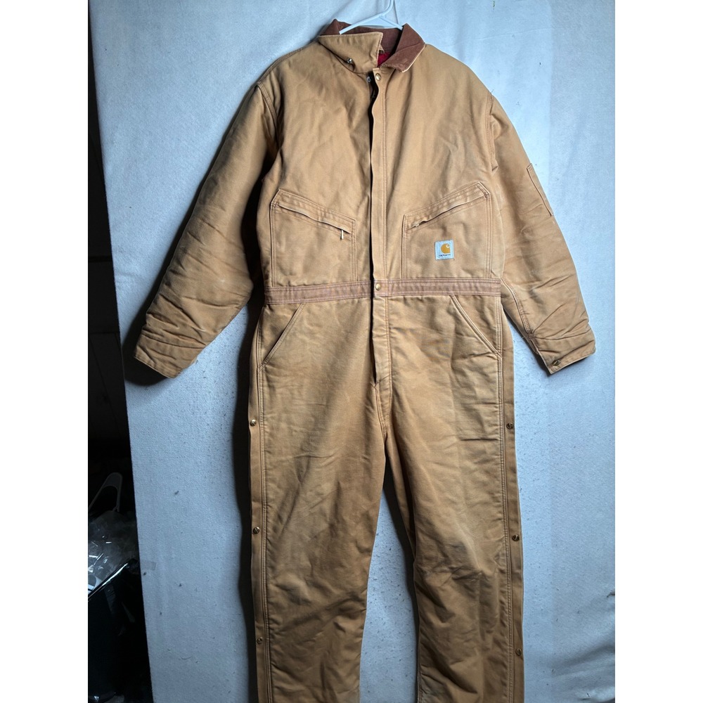 Carhartt X01 BRN Duck Insulated Coveralls Brown Quilt Lined 44 Tall Made in USA